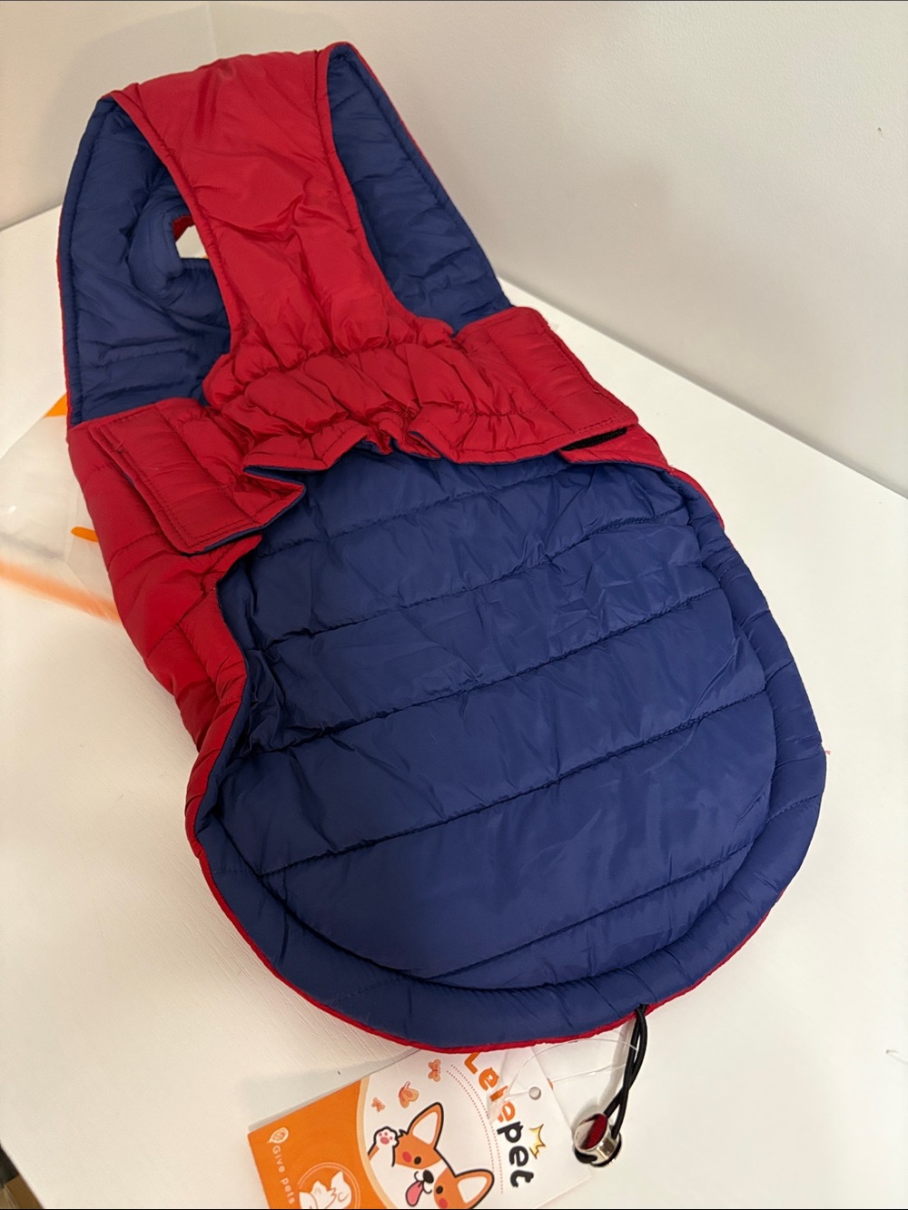 Red & Navy Reversible Insulated Dog Puffer Vest